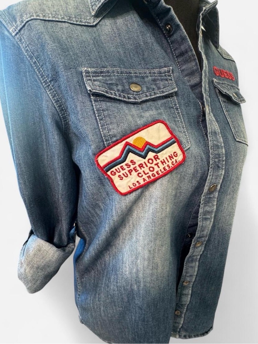 Guess Denim Embroidered Button up - Picture 2 of 6